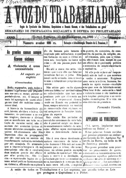 Imprensa - primeiro jornal do SINTRACOM publicado em 1920