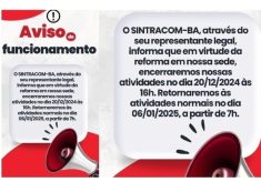 Aviso de Funcionamento – Período final de ano