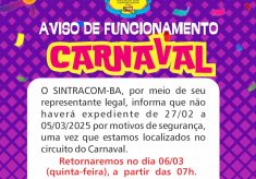 Carnaval: Aviso de Funcionamento