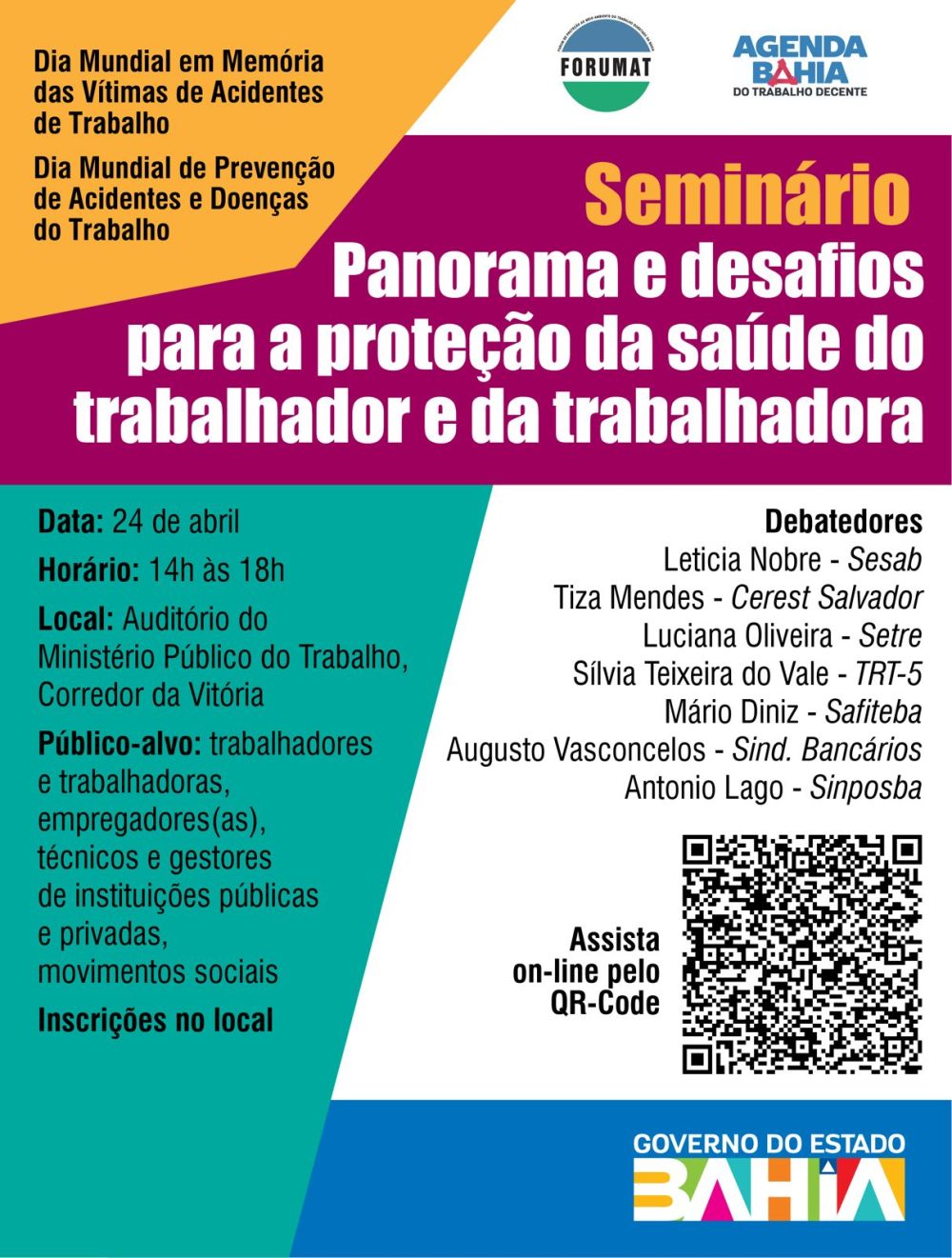 24/04: Seminário Panorama e Desafios para a Proteção da Saúde do Trabalhador (a)
