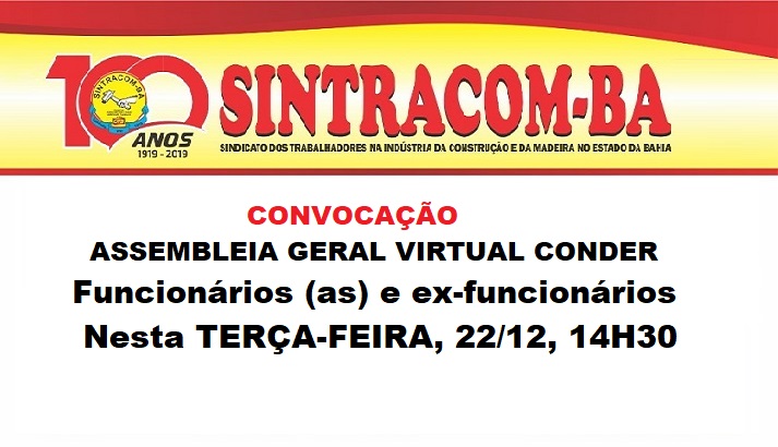 Conder: Assembleia geral virtual, 22/12, 14h30