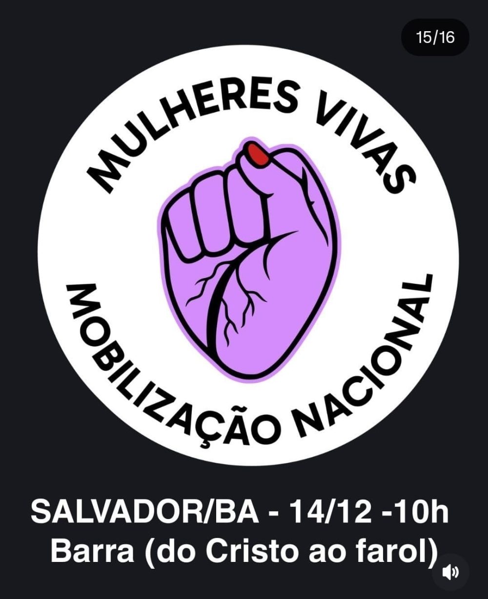 Dia 14/12, 9h, as mulheres ocupam o Cristo da Barra pelo fim do feminicídio