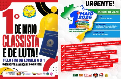URGENTE: Ato do 1º de Maio é no Jardim de Alah