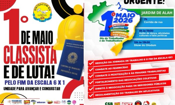 URGENTE: Ato do 1º de Maio é no Jardim de Alah