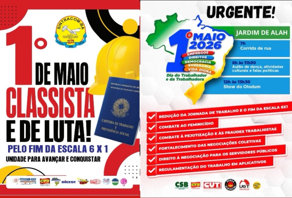 URGENTE: Ato do 1º de Maio é no Jardim de Alah