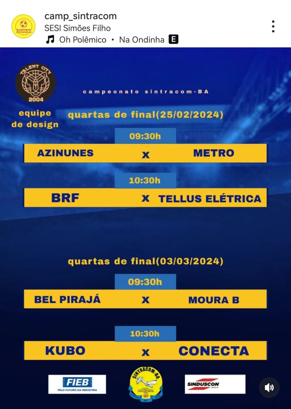 23º Campeonato: Domingo é dia de jogo. Começa o mata-mata
