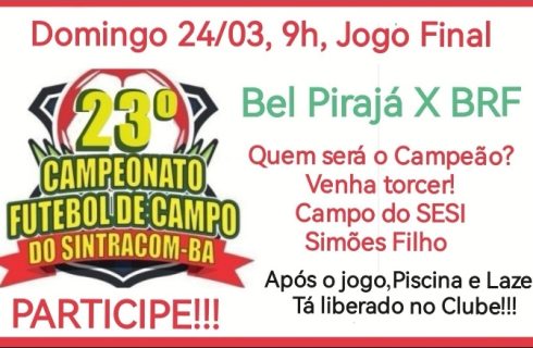 Neste domingo 24/03, 9h, no Campo do SESI, tem final do 23º Campeonato