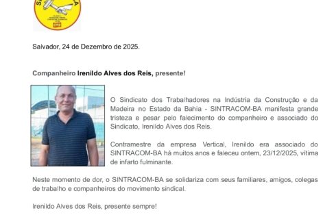 Nota de Pesar: Irenildo Alves dos Reis