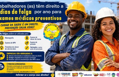 TRABALHADORES (AS) TÊM DIREITO A 3 DIAS DE FOLGA PARA FAZER EXAMES MÉDICOS PREVENTIVOS