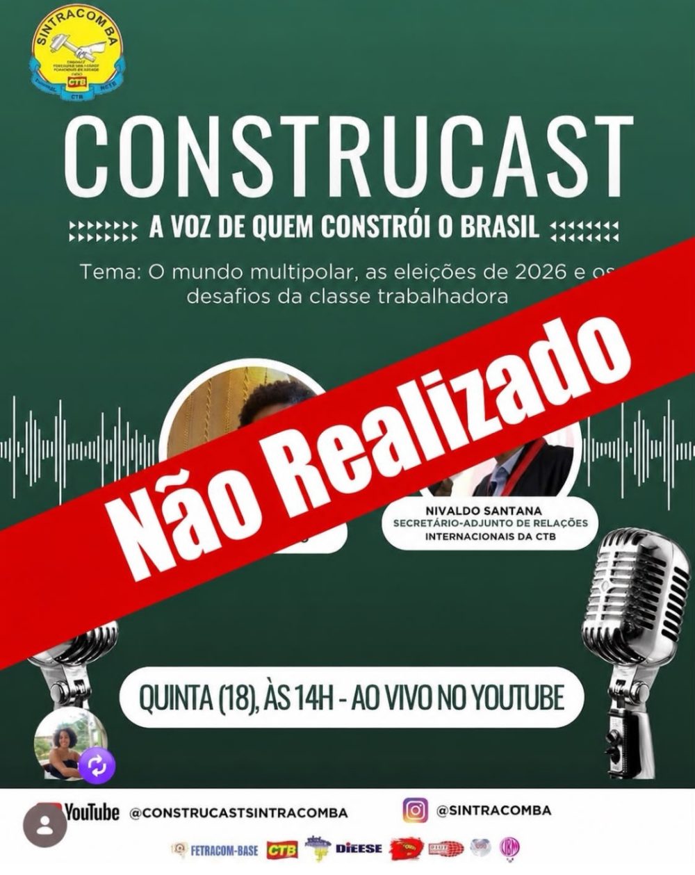 Por problemas técnicos, o podcast “Construcast”, que estava programado para ser exibido “ao vivo”, não foi realizado hoje