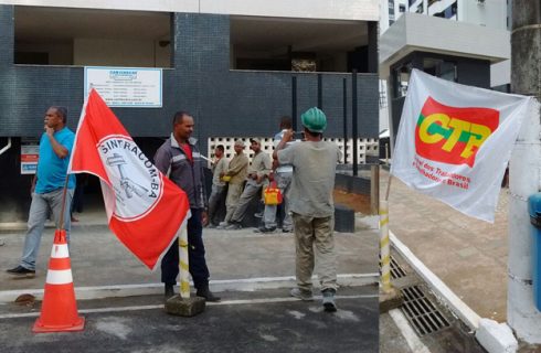 Protesto no canteiro da CAM Ferreira, obra Condomínio Alto do Parque/Pituba